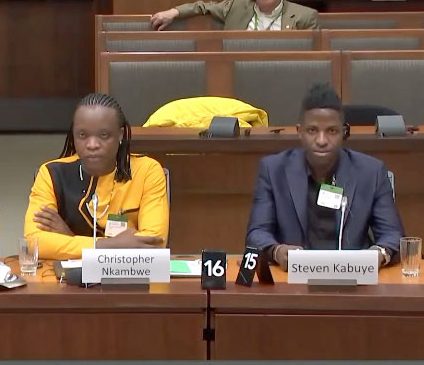 Meddie Ssentongo, Horst Backe, Christopher Nkambwe and Steven Kabuye appearing before a Canadian Parliamentary Committee to testify on the status of LGBTQI people in Uganda.