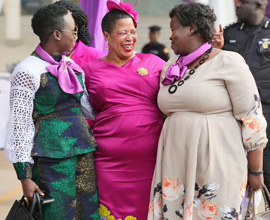 Parliament Speaker Anita Among and two supporters at Mothers Day Breakfast. (Photo courtesy of Parliament of Uganda)