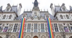 Rainbow flags decorate the Paris City Hall. (Photo courtesy of Tetu)