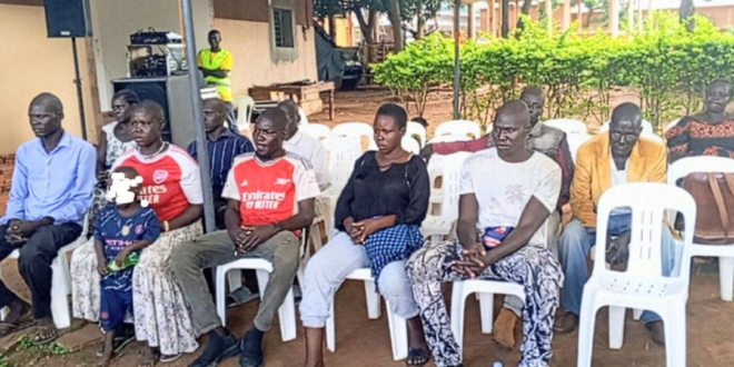 Some of the returnees attend a welcome ceremony at the Office of the Prime Minister rehabilitation center in Gulu City