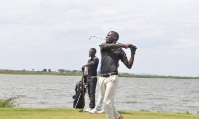 Godfrey Nsubuga follows the flight of his ball