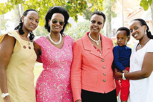 First Lady Janet Museveni with her daughters and grandchild