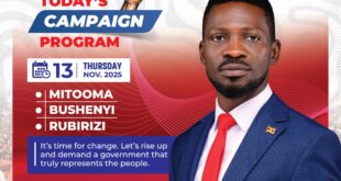 NUP Leader Kyagulanyi Heads To MITOOMA BUSHENYI and RUBIRIZI Today