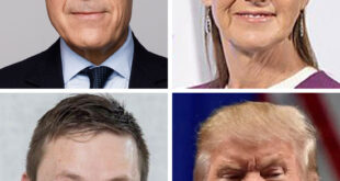 Governmental leaders of North America, clockwise from top left: Mark Carney, prime minister of Canada; Claudia Scheinbaum, president of Mexico; Donald Trump, president of the United States; and Jens-Frederik Nielsen, prime minister of Greenland. (Photos courtesy of Canada, Wikipedia, Reuters and PBS)