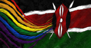 Illustration combines the Kenyan flag and strands of rainbow colors. (Illustration by Rex Opara courtesy of Minority Africa)