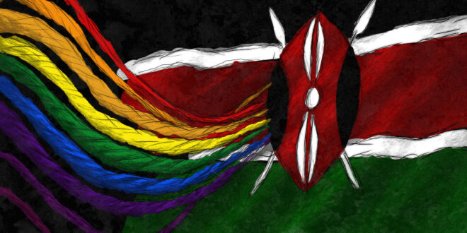 Illustration combines the Kenyan flag and strands of rainbow colors. (Illustration by Rex Opara courtesy of Minority Africa)