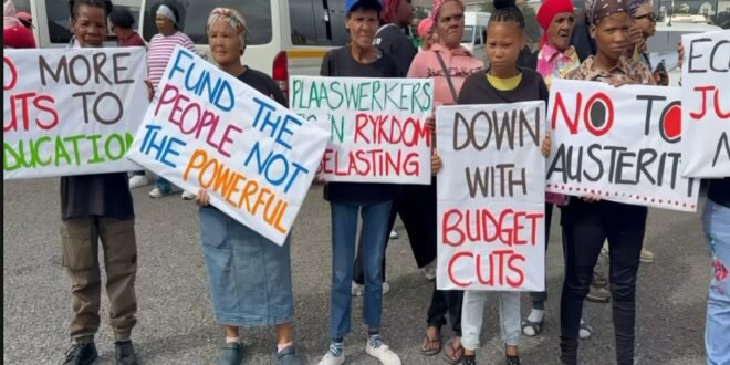 Activists opposed to budget cuts gather ahead of Godongwanas speech