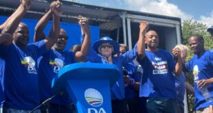DA Federal Council Chairperson Hellen Zille poses with new members welcomes into the party during a campaign trial in Dobsonville, Soweto on 26 February 2026.