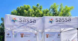 South African Social Security Agency (Sassa) banners.