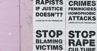 A placard advocating for an end to sexual violence.