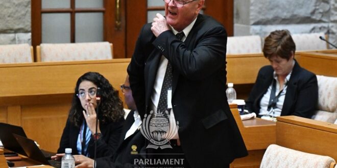 Paul O'Sullivan walks out while evidence leader Adv Bongiwe Mkhize is still busy asking questions at Parliament’s Ad Hoc Committee on February 26, 2026.