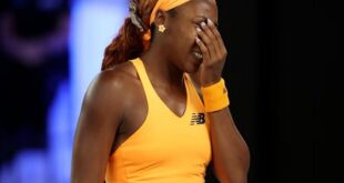Coco Gauff of the US reacts during her quarterfinal match against Ukraine's Elina Svitolina during the Australian Open at Melbourne Park, Australia on January 27, 2026.
