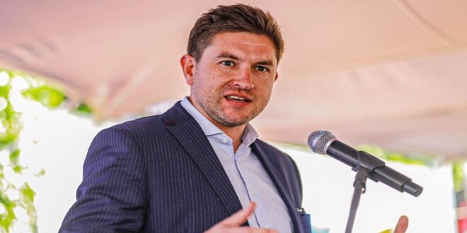 City of Tshwane Mayor, Cilliers Brink speaks at the South African Civil Aviation Authority’ s 25-year Anniversary Airshow at Wonderboom National Airport in Pretoria on April 20, 2024.