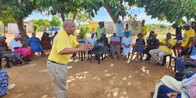 Late Congress of the People leader Mosiuoa Lekota addresses residents of Hammanskraal over poor living conditions in the area in this image captured on 25 March 2024.