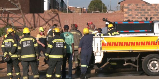 Johannesburg Emergency Management Services on the scene at the Ormonde building after it collapsed.