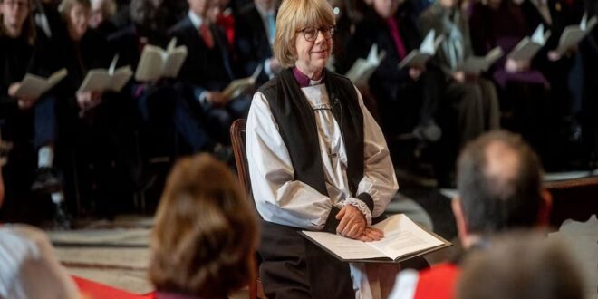 Dame Sarah Mullally during her Confirmation of Election ceremony, legally confirming her as the new Archbishop of Canterbury, at St Paul's Cathedral in London, Britain on January 28, 2026.