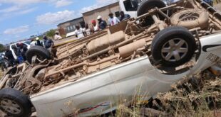 An overturned taxi seen after an accident in Seshego, Limpopo.