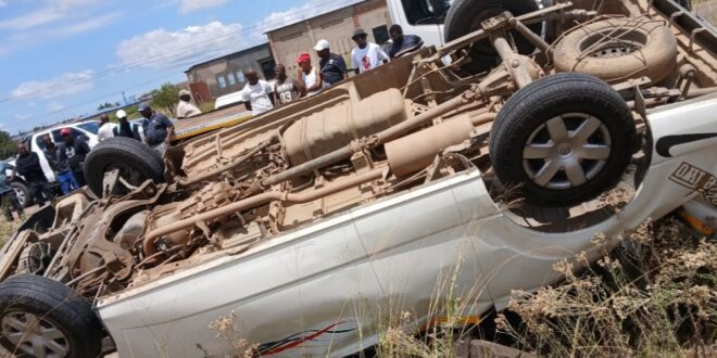An overturned taxi seen after an accident in Seshego, Limpopo.