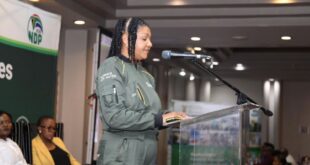 Forestry, Fisheries and Environmental Affairs Deputy Minister Bernice Swarts delivers the opening address at the Waste Khoro Conference in Bloemfontein on March 18, 2026.