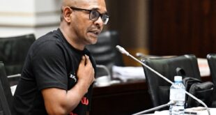 Member of Parliament Fadiel Adams appears before Parliament’s Ad Hoc Committee on March 4, 2026.