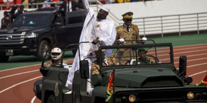 Guinea's President-elect Mamady Doumbouya arrives in a vehicle to take the oath of office during a swearing-in ceremony in Conakry, Guinea, January 17, 2026.