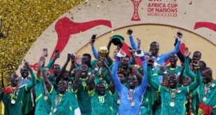 CAF Africa Cup of Nations - Morocco 2025 - Final - Senegal v Morocco - Prince Moulay Abdellah Stadium, Rabat, Morocco - January 18, 2026 Senegal's Sadio Mane lifts the trophy with teammates as they celebrate after winning the Africa Cup of Nations.