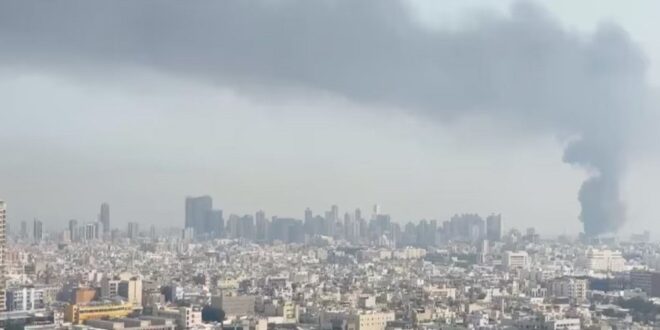 Smoke rises after the state news agency reported a missile attack on the service center of the U.S. Fifth Fleet, following strikes by the United States and Israel against Iran, in Manama, Bahrain on February 28, 2026.