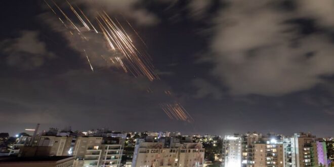 Israel's Iron Dome anti-missile system intercepts rockets after Iran fired a salvo of ballistic missiles, as seen from Ashkelon, Israel.