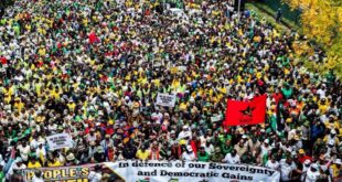 ANC members participate in the People's March in Johannesburg.