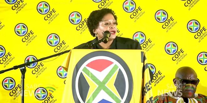 The African Nationl Congress’s (ANC) 1st Deputy Secretary General Nomvula Mokonyane speaks at Congress of the People (COPE) leader Mosiuoa Lekota’s memorial service at the Regina Mundi Catholic Church in Soweto, Johannesburg on March 11, 2026.