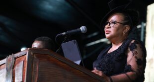 Free State Premier MaQueen Letsoha-Mathae speaks at the late Congress of the People (COPE) leader Mosiuoa "Terror" Lekota’s funeral at the Old Grey Sports ground in Bloemfontein on March 14, 2026.