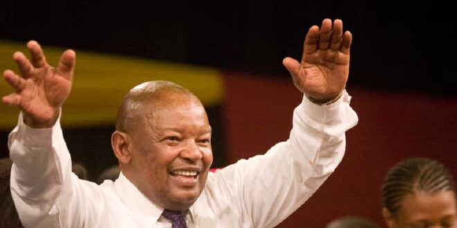 Former South African Defence Minister Mosiuoa Lekota waves to supporters after being elected leader of the country's Congress of the People (COPE) party at its conference in Bloemfontein December 16, 2008.