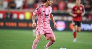 Inter Miami CF forward Lionel Messi (10) in action against the New York Red Bulls during the second half at Sports Illustrated Stadium in Harrison, New Jersey, USA on July 19, 2025.