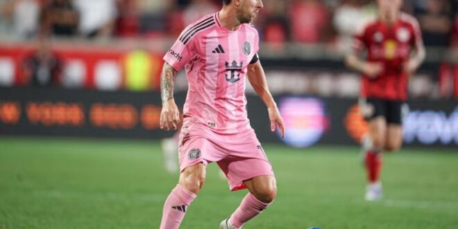 Inter Miami CF forward Lionel Messi (10) in action against the New York Red Bulls during the second half at Sports Illustrated Stadium in Harrison, New Jersey, USA on July 19, 2025.
