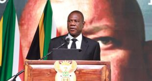 Deputy President Paul Mashatile speaks at late Congress of the People (COPE) leader Mosiuoa Lekota’s Special Official Funeral at the Old Grey Sports Ground in Bloemfontein on March 14, 2026.