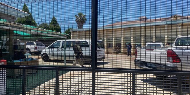 Police raid at Ngaka Modiri Molema District Municipality in Mahikeng in the North West.