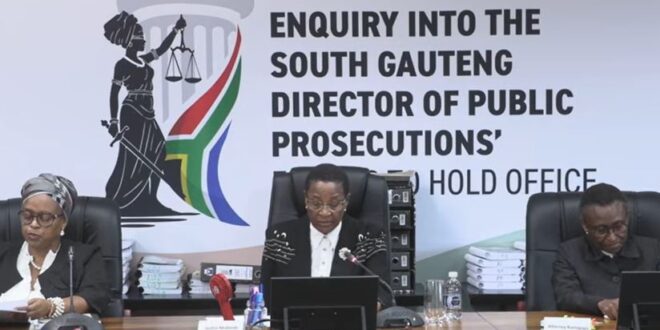 Retired Constitutional Court Justice Bess Nkabinde (Centre) chairs enquiry into suspended South Gauteng Director of Public Prosecutions Adv Andrew Chauke's fitness to hold office in Pretoria on March 3, 2026.