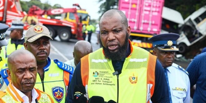 KwaZulu-Natal MEC for Transport Siboniso Duma at the scene of the horrific accident.