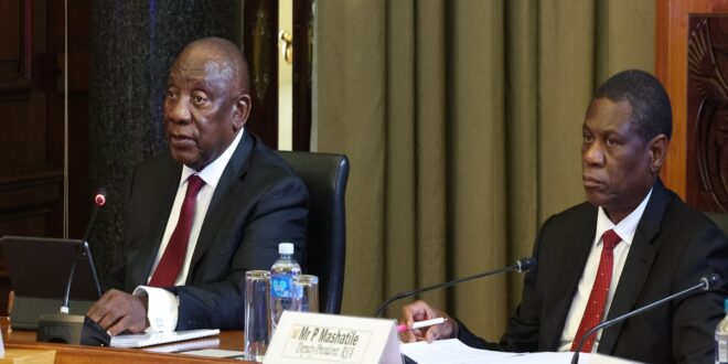 President Cyril Ramaphosa and Deputy President Mr Paul Mashatile meet with South African Council of Churches (SACC) leaders on the Union Constructions in Pretoria on April 11, 2025.