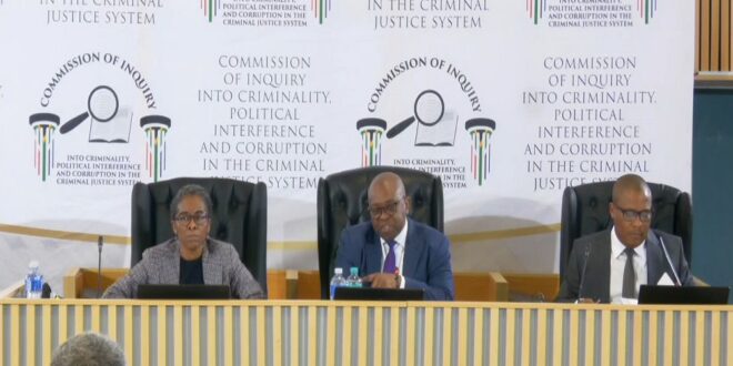 Commissioners of the Madlanga Inquiry at the inquiry's sitting in Pretoria, 25 November 2025.