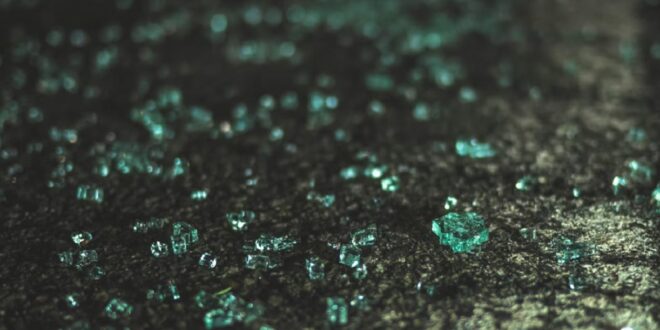 Broken windscreen glasses seen after an accident.