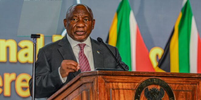 President Cyril Ramaphosa seen addressing the Nationwide Transport Convention in Midrand.