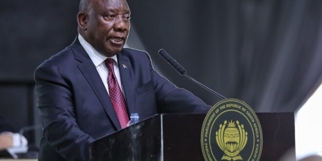 President Cyril Ramaphosa speaking at an event.