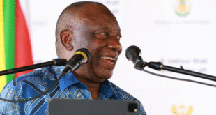 President Cyril Ramaphosa speaking at a government event.