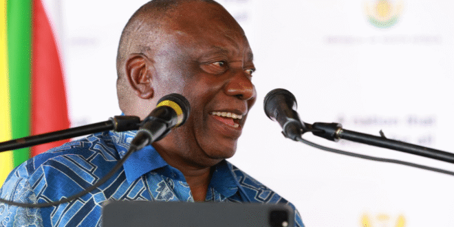 President Cyril Ramaphosa speaking at a government event.