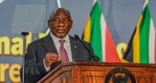 President Cyril Ramaphosa addresses a conference.