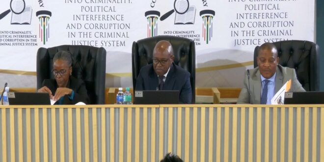 Chairperson and commissioners at the Madlanga Commission of Inquiry in Pretoria.