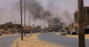 moke rises in Omdurman, near Halfaya Bridge, during clashes between the Paramilitary Rapid Support Forces and the army as seen from Khartoum North, Sudan on April 15, 2023.