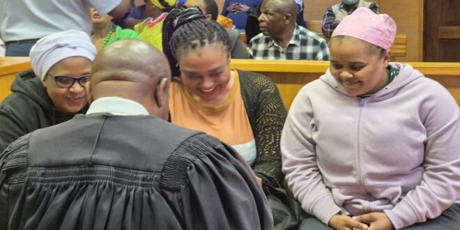 Rachel Kutumela, her sister Anna Shokane and daughter Flora Shokane jovial at the Polokwane Magistrate's Court ahead of judgement on their bail application on September 3, 2025.