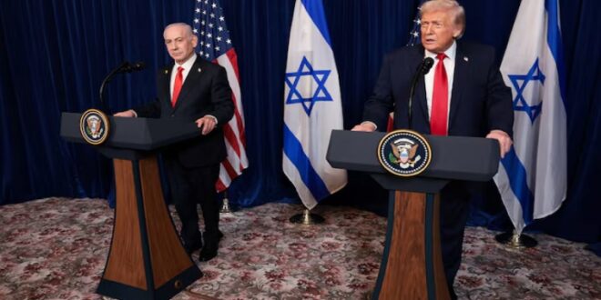 U.S. President Donald Trump and Israeli Prime Minister Benjamin Netanyahu hold a press conference after meeting at Trump’s Mar-a-Lago club in Palm Beach, Florida, US, December 29, 2025.